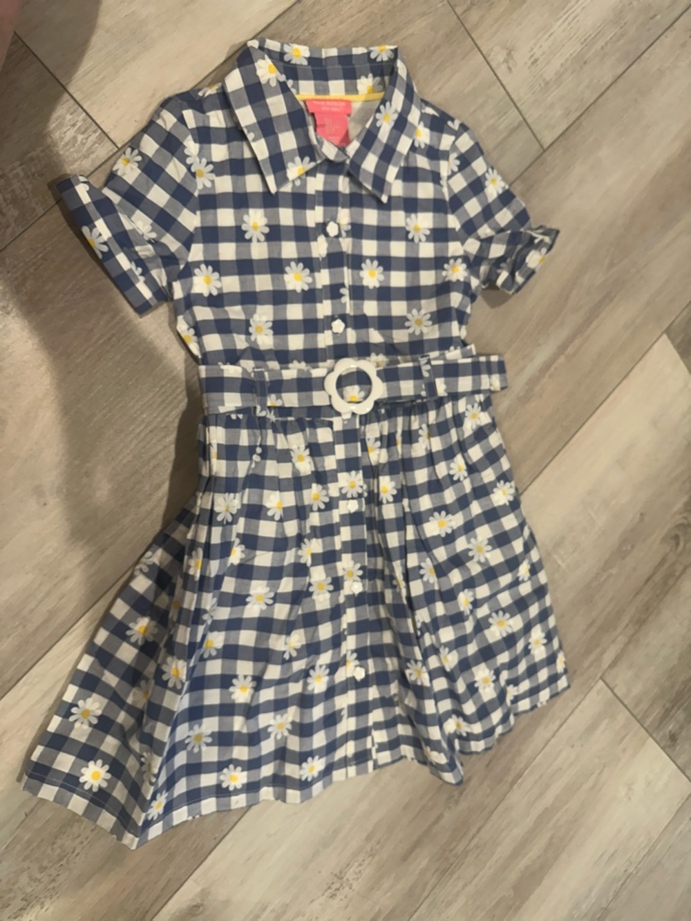 NWT Isaac Mizrahi New York size 5  Blue and White Gingham Daisy Belted Dress